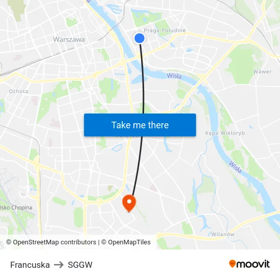 Francuska to SGGW map