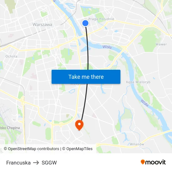Francuska to SGGW map