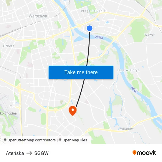 Ateńska to SGGW map