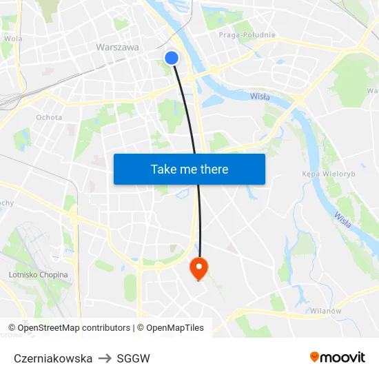 Czerniakowska to SGGW map