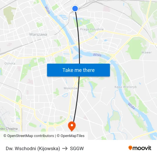 Dw. Wschodni (Kijowska) to SGGW map