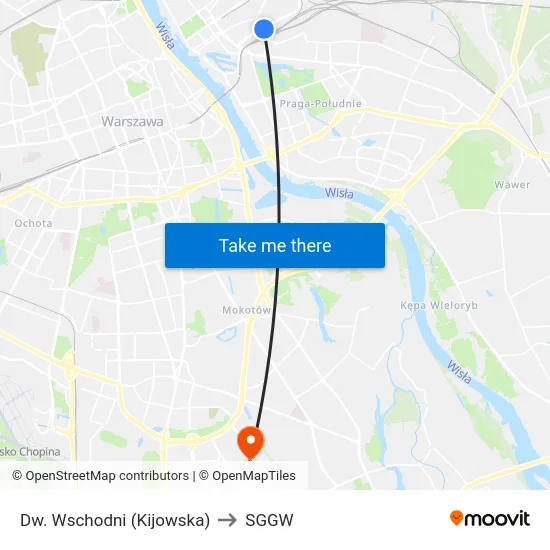 Dw. Wschodni (Kijowska) to SGGW map