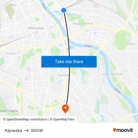 Kijowska to SGGW map