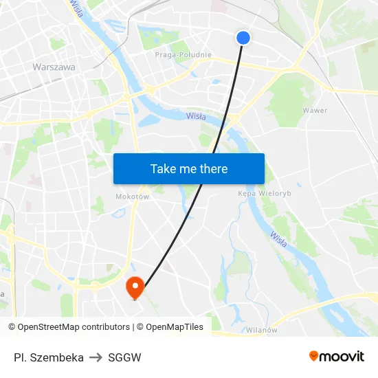 Pl. Szembeka to SGGW map