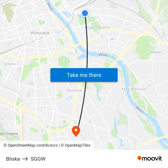 Bliska to SGGW map