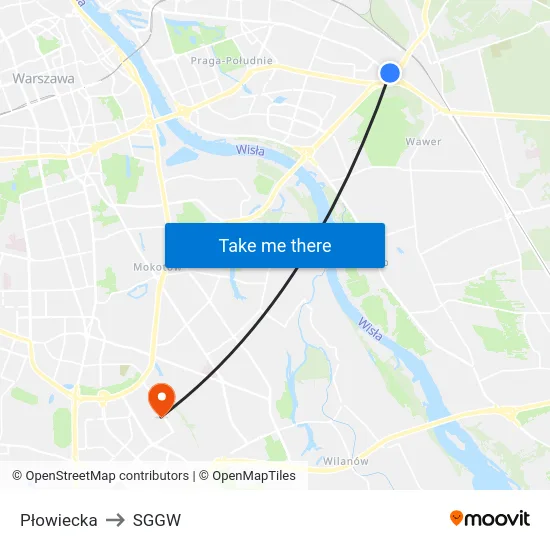 Płowiecka to SGGW map