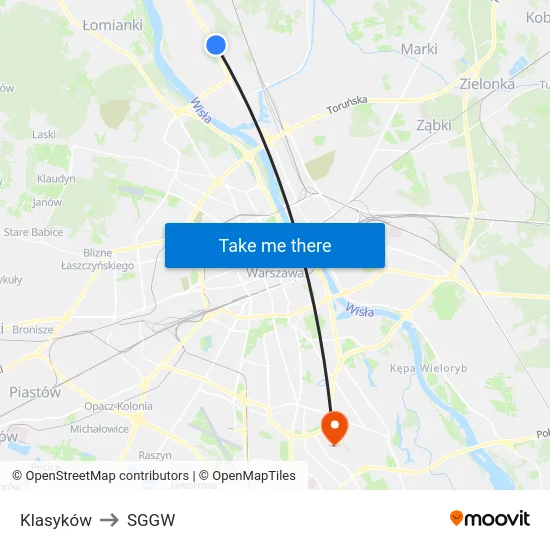 Klasyków to SGGW map