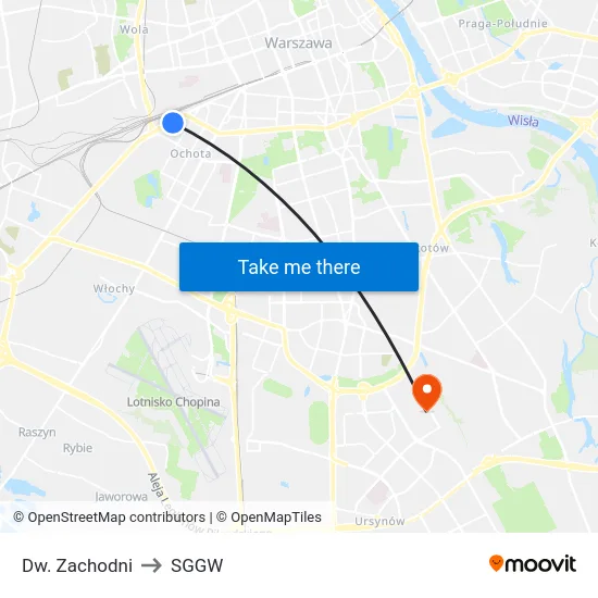 Dw. Zachodni to SGGW map