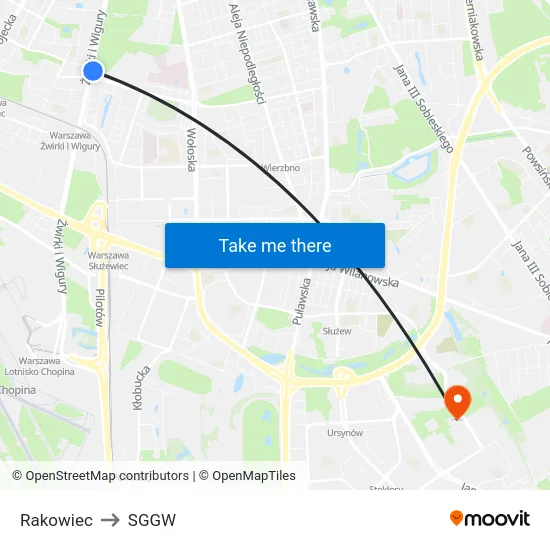 Rakowiec to SGGW map