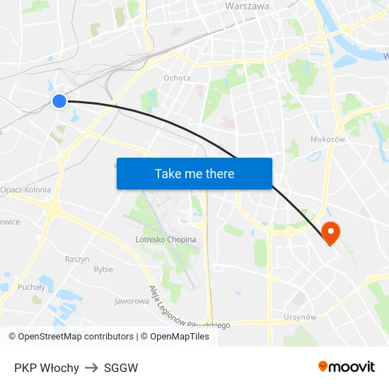 PKP Włochy to SGGW map