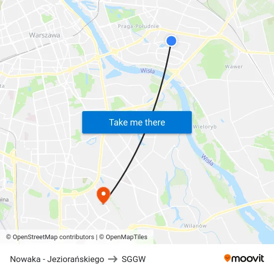 Nowaka - Jeziorańskiego to SGGW map