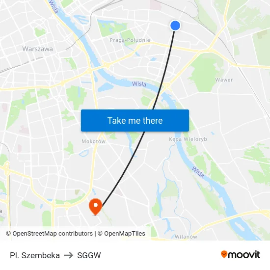 Pl. Szembeka to SGGW map