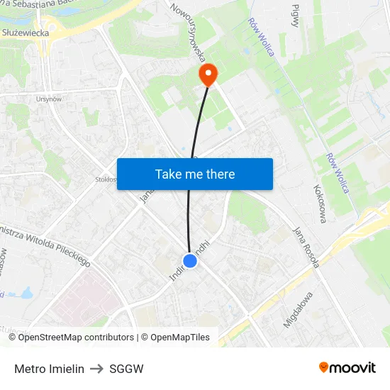 Metro Imielin to SGGW map