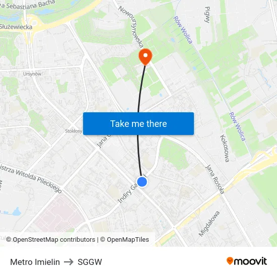 Metro Imielin to SGGW map