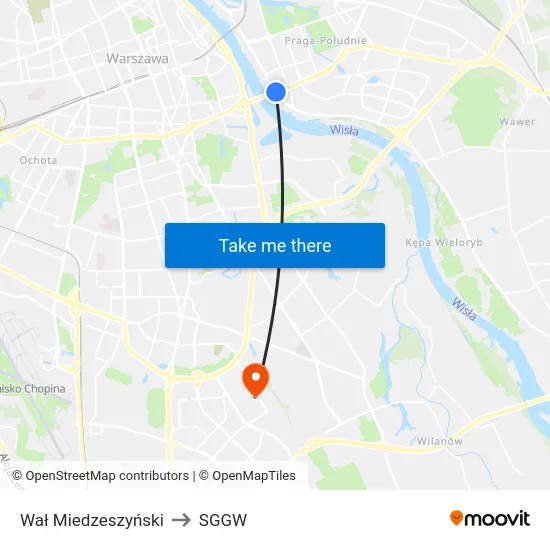 Wał Miedzeszyński to SGGW map