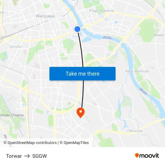 Torwar to SGGW map