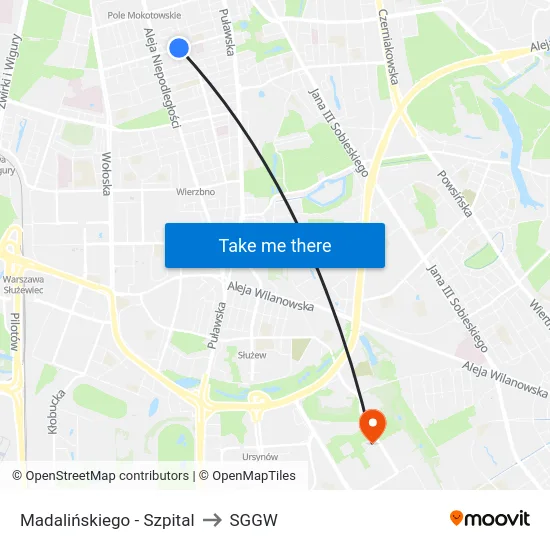 Madalińskiego - Szpital to SGGW map
