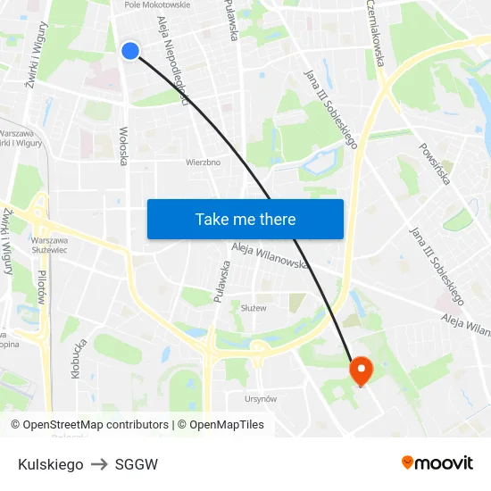 Kulskiego to SGGW map