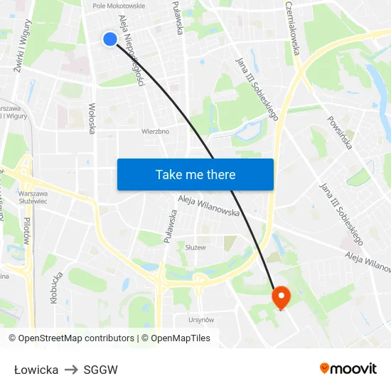 Łowicka to SGGW map