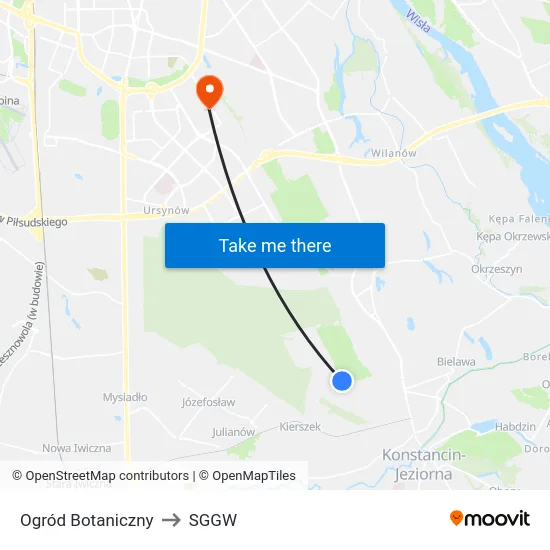 Ogród Botaniczny to SGGW map