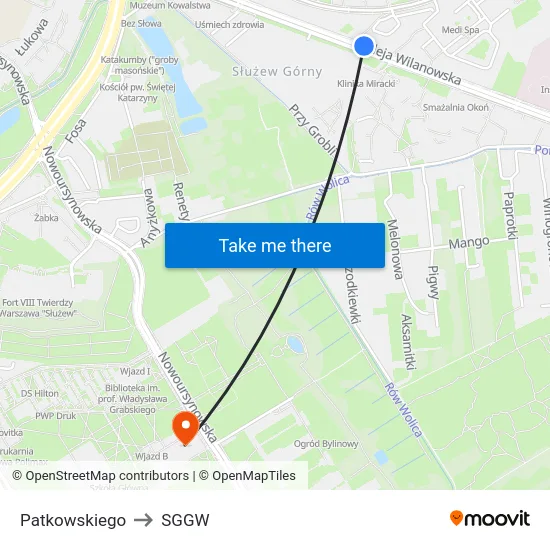Patkowskiego to SGGW map