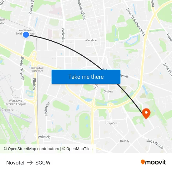 Novotel to SGGW map