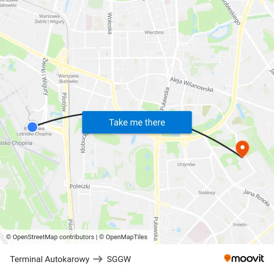 Terminal Autokarowy to SGGW map