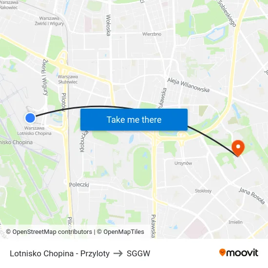 Lotnisko Chopina - Przyloty to SGGW map