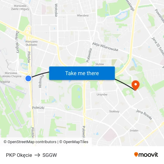 PKP Okęcie to SGGW map