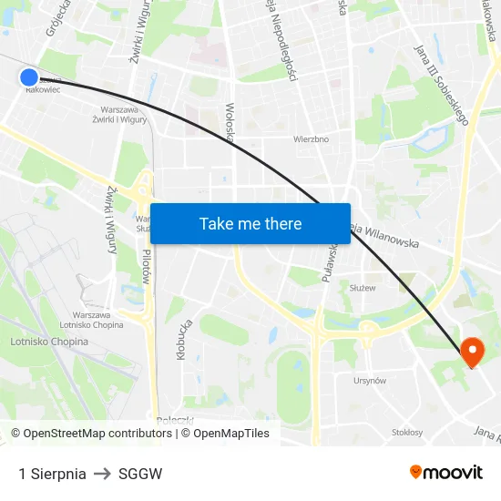 1 Sierpnia to SGGW map