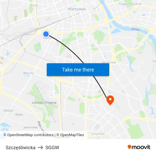 Szczęśliwicka to SGGW map
