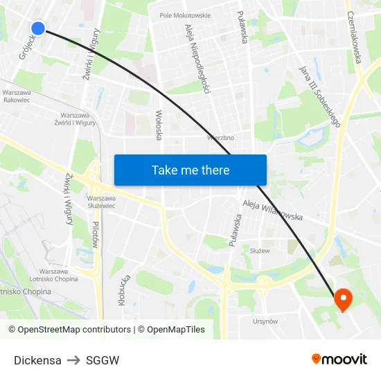 Dickensa to SGGW map