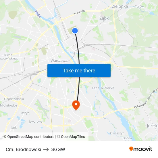 Cm. Bródnowski to SGGW map