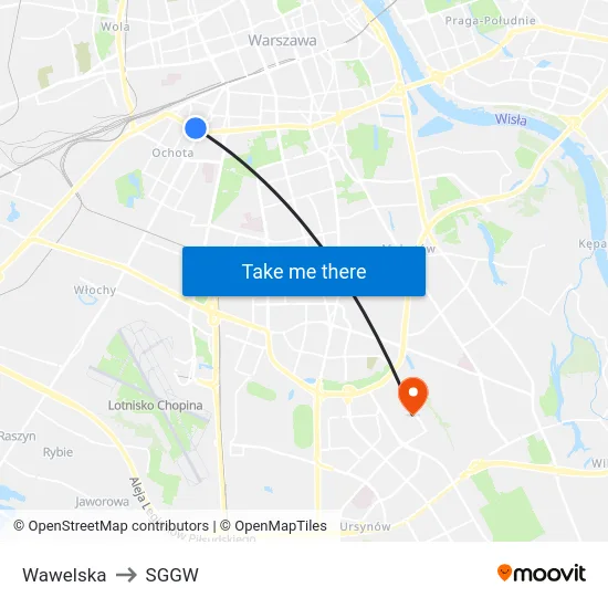 Wawelska to SGGW map