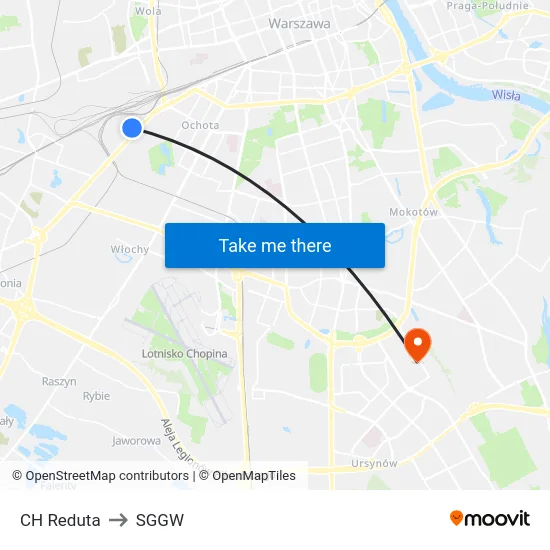 CH Reduta to SGGW map