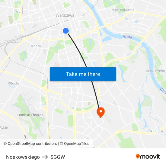 Noakowskiego to SGGW map