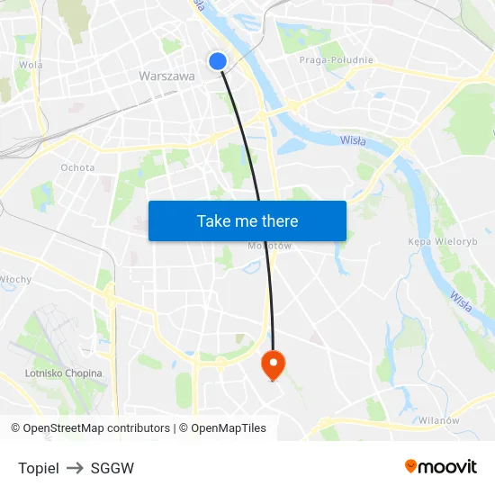 Topiel to SGGW map