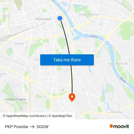 PKP Powiśle to SGGW map