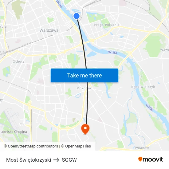 Most Świętokrzyski to SGGW map