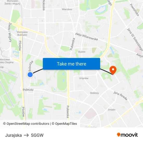 Jurajska to SGGW map