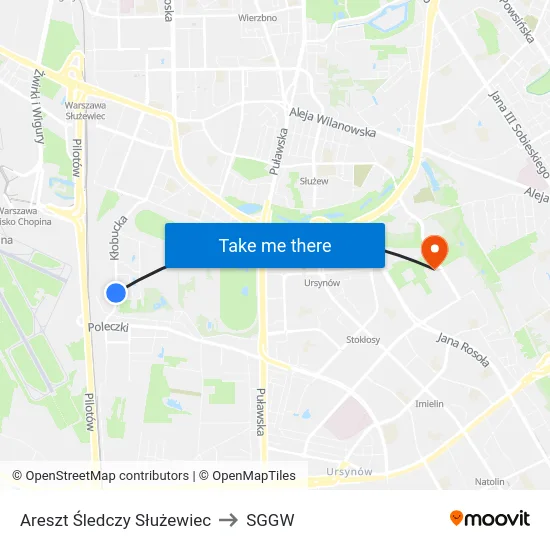 Areszt Śledczy Służewiec to SGGW map