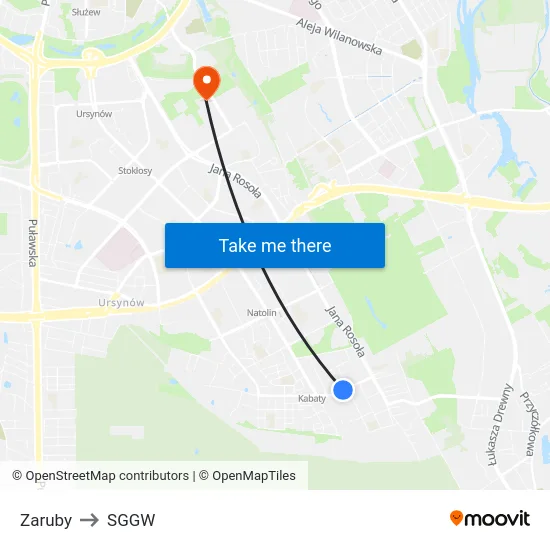 Zaruby to SGGW map