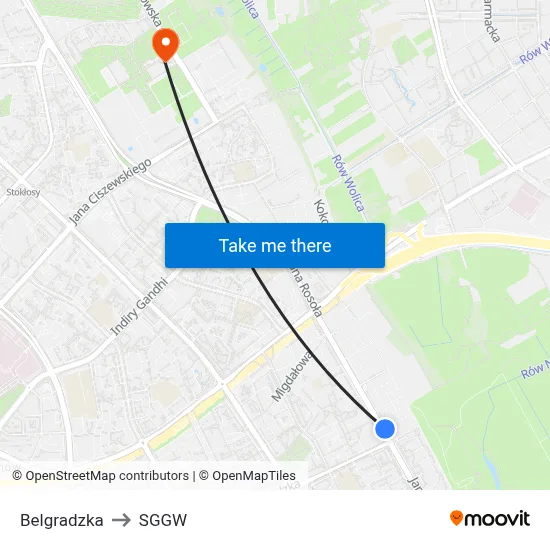 Belgradzka to SGGW map