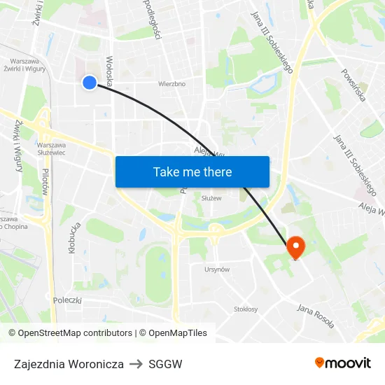 Zajezdnia Woronicza to SGGW map