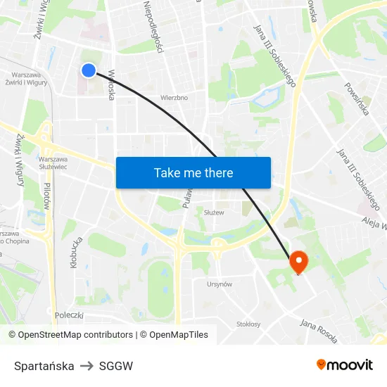 Spartańska to SGGW map