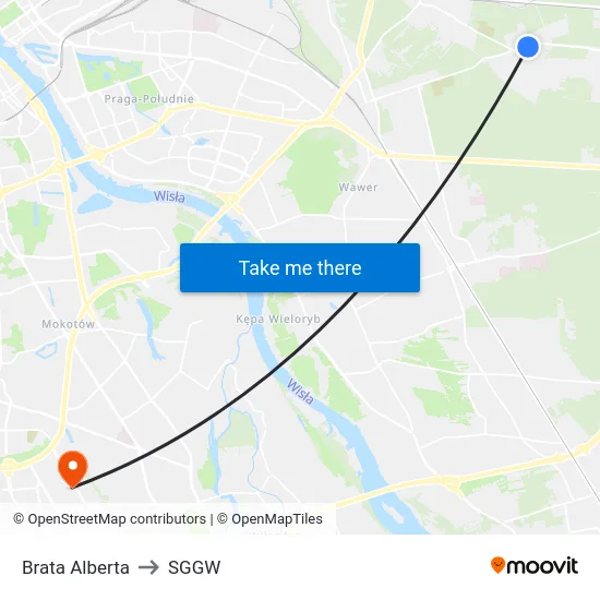 Brata Alberta to SGGW map