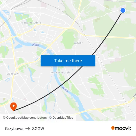 Grzybowa to SGGW map