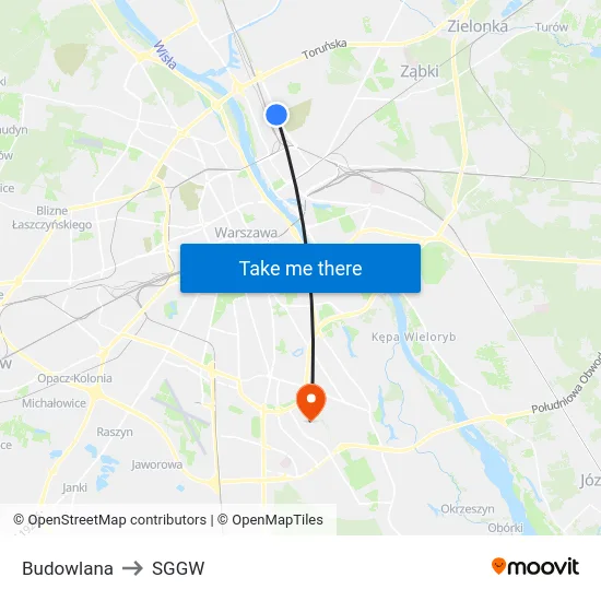 Budowlana to SGGW map