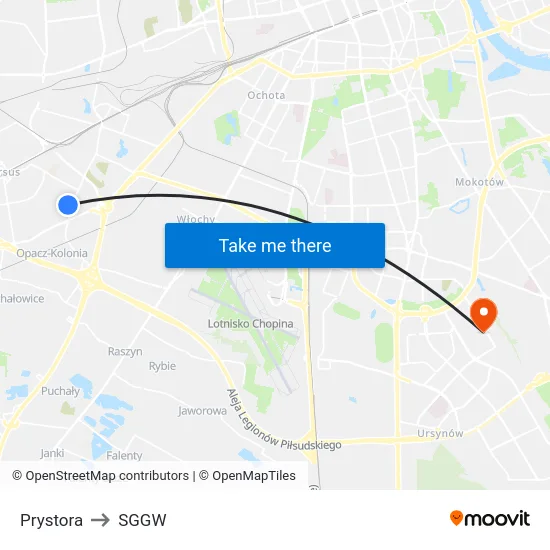 Prystora to SGGW map