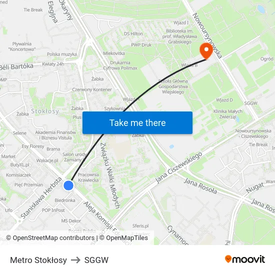 Metro Stokłosy to SGGW map